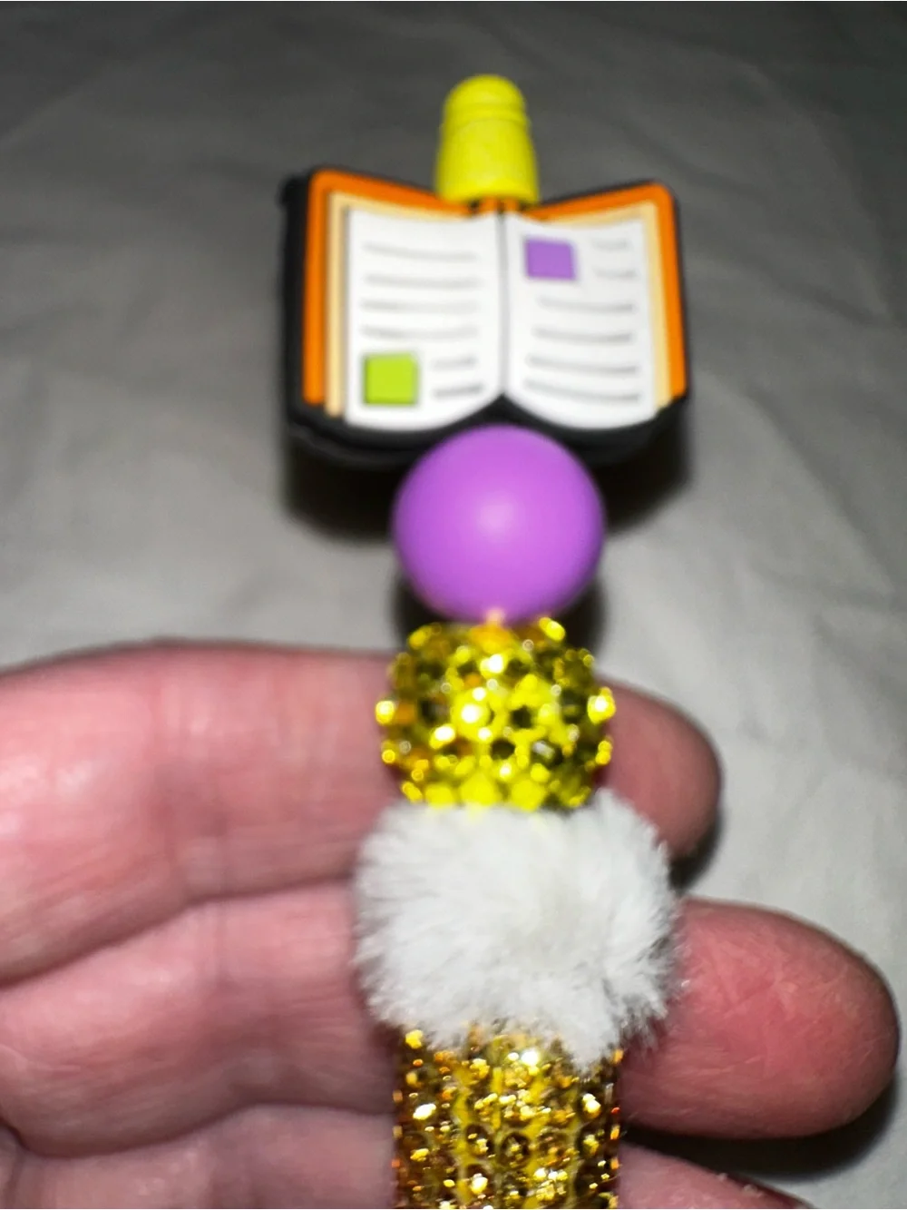 Embellished Novelty Pen with Book Topper - Purple & Gold Accents